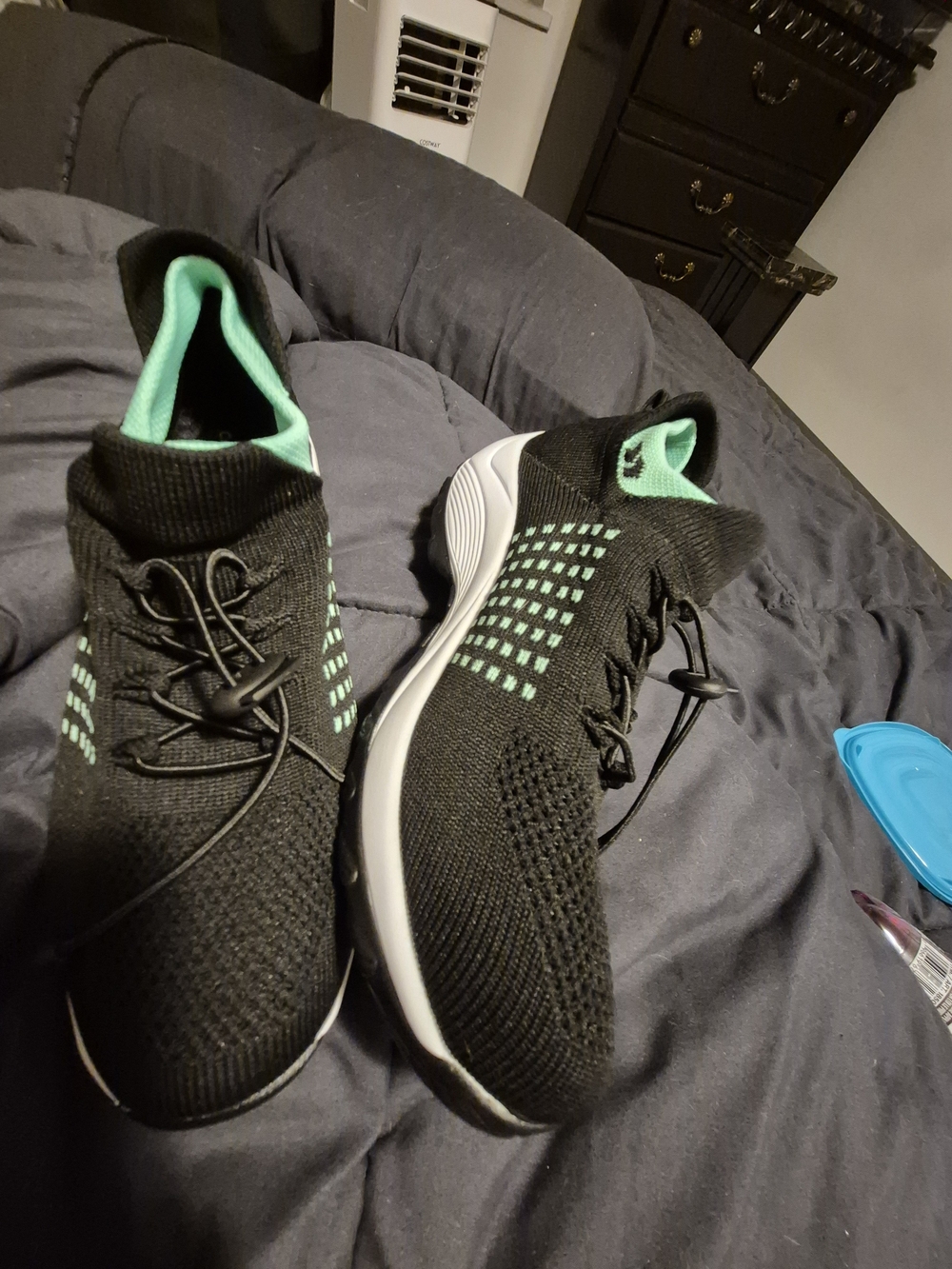 Comfort wear Black Knit Slip On- Mint Accents - Women's Athletic Shoes Size 39